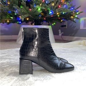 Faux Leather Croc Ankle Boots